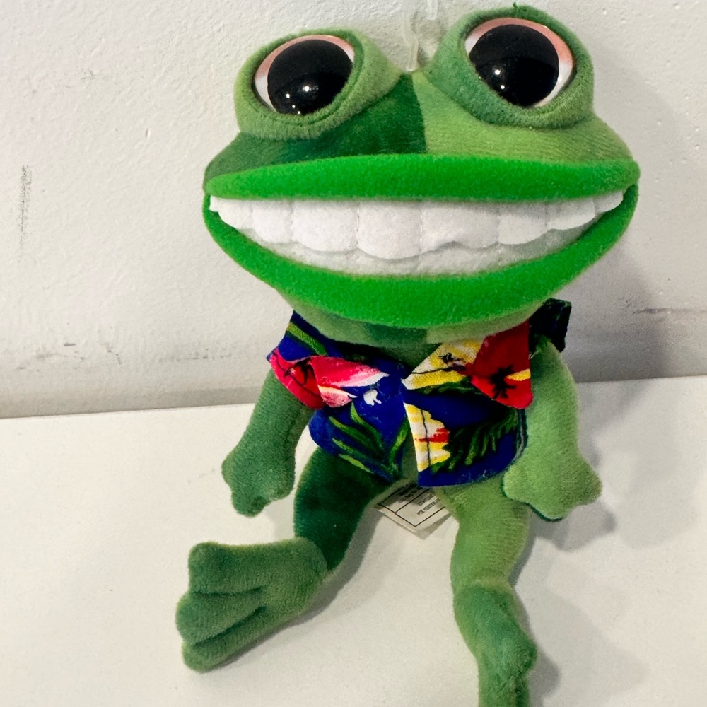 Green Plush Frog with Colorful Hawaiian Shirt